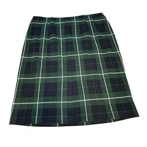 J.JILL PLAID SOFT SPANDEX STRETCH LINED MINI SKIRT BLACK DARK GREEN, SIZE L